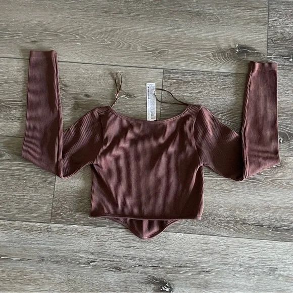 Zara Seamless Corset Top long sleeve and asymmetric hem Brown Size XS-S - Picture 3 of 5